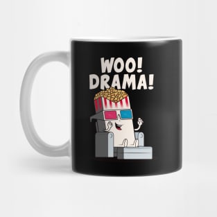 Woo! Drama! Funny popcorn character loves drama! (on dark colors) Mug